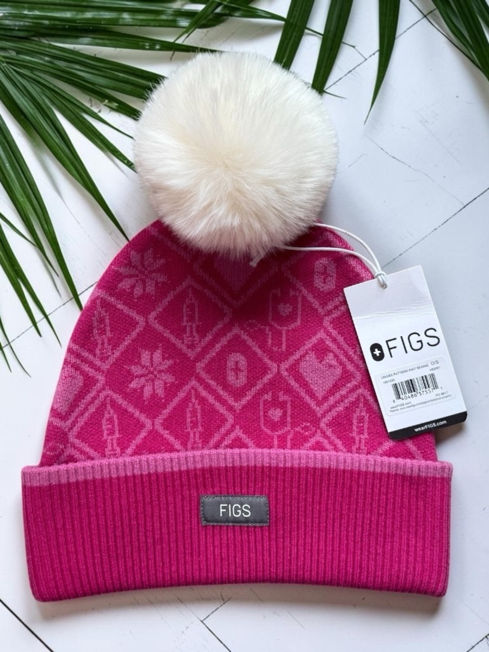 FIGS Pink Merino Wool Pom Pom Beanie NWT Unisex Medical Icon Knit Hat